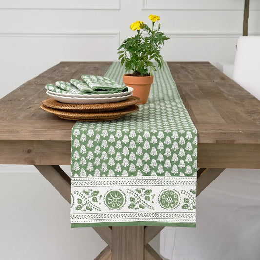 Pom Buti Green Table Runner