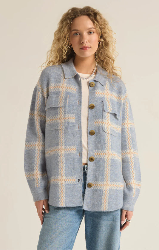 Tyler Plaid Sweater Jacket-Lt Denim