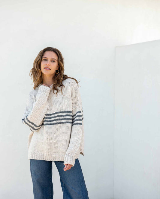 Seacoast Stripe Sweater-Salty OS