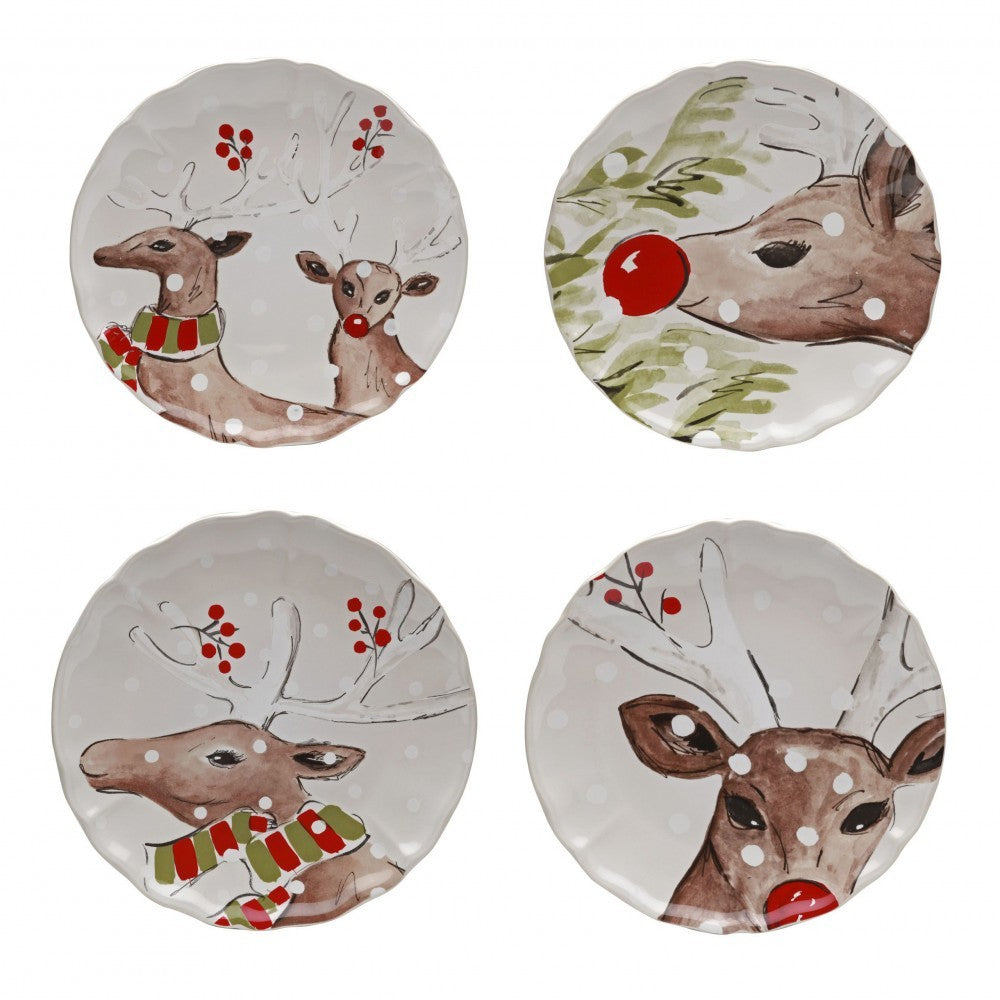 Dessert plates set/4-Deer Friends White